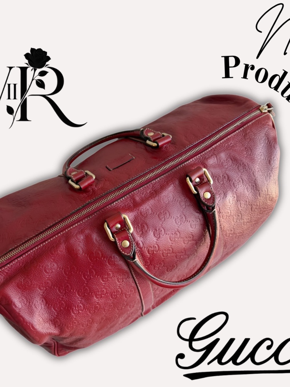 Gucci GG Cowhide Leather Wine Red Boston Duffle Bag w/Auth Certificate